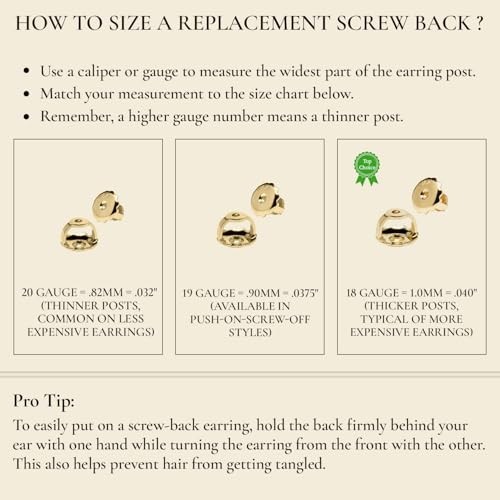 Elegant 14K Solid Yellow Gold Earring Back Replacement - Threaded Screw-On, Qual