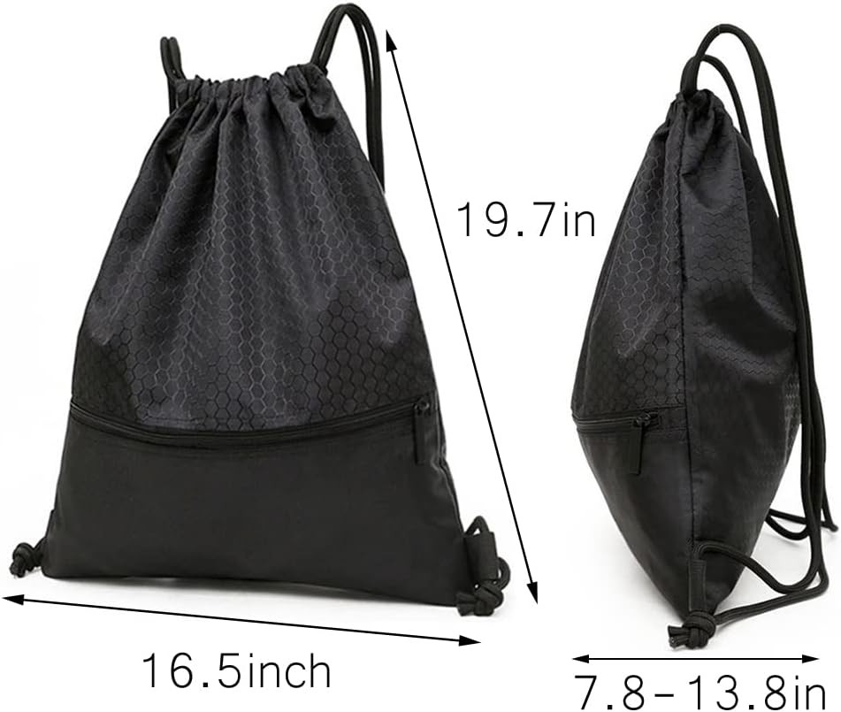 Drawstring Backpack Bag, Waterproof Draw String One Size, Black, Upgraded