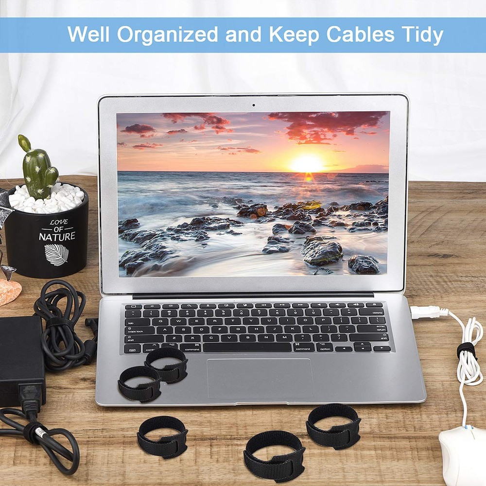 60-Pack 6in Reusable Hook Loop Cable Ties - Adjustable Cord Organizer