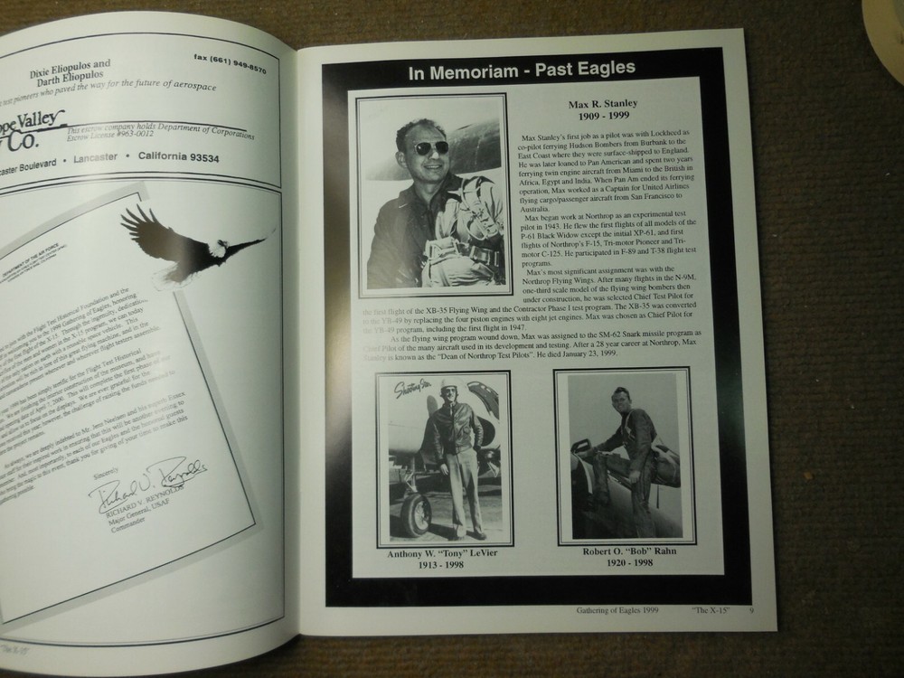 Vintage 1999 Flight Test Historical Foundation Gathering of Eagles Program