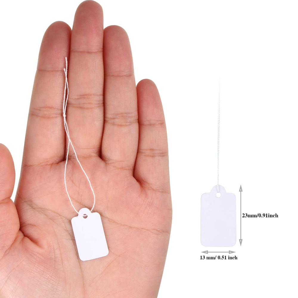 500 Pcs Jewerly Tags with Strings White Price Tags Hanging String Marking Tags
