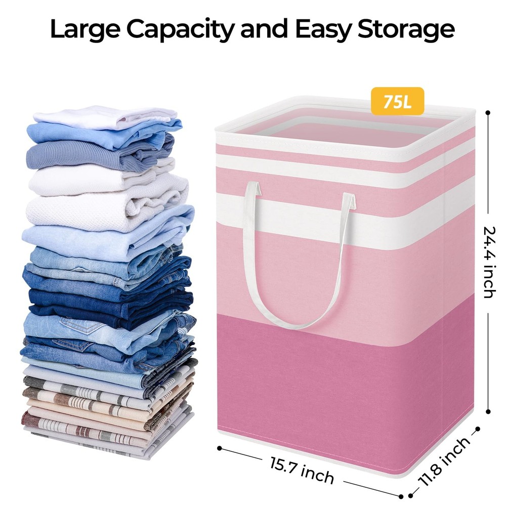 2 Pack Large Laundry Baskets, Waterproof, Freestanding Laundry Hampers, Colla...