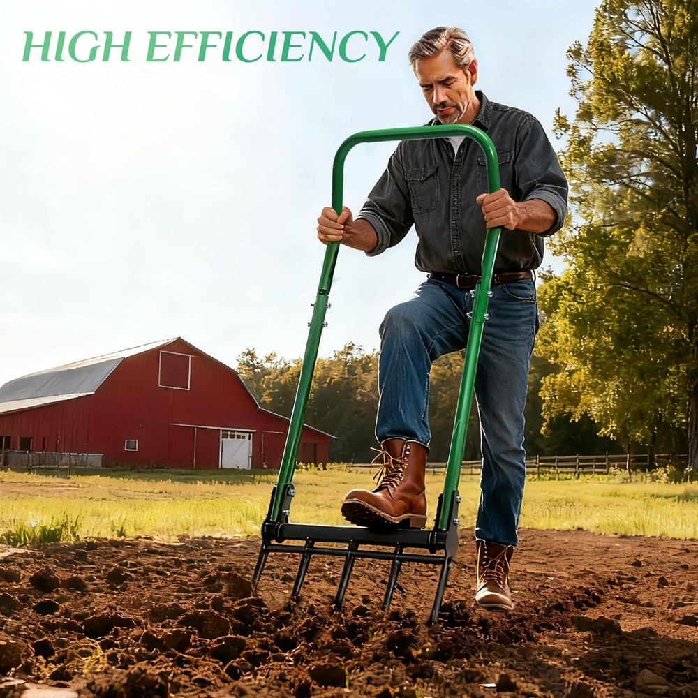 Broad Fork, Heavy Duty 5-Tine Garden Broadfork Hand Tiller, Digging Fork for ...