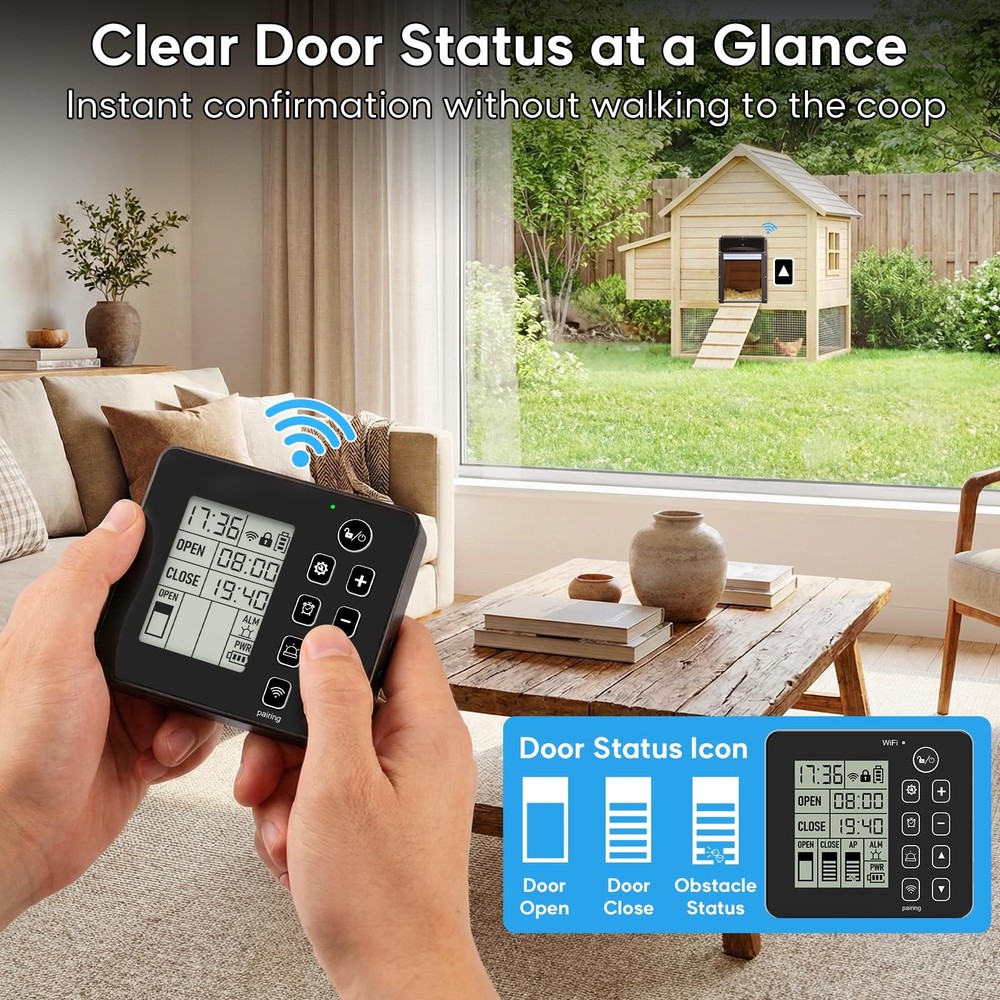Automatic Chicken Coop Door with Remote Display, Solar Powered Roll-up Chicke...