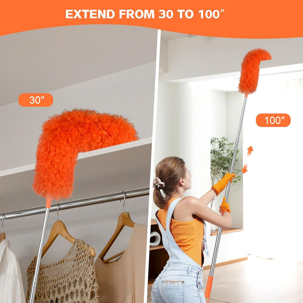 Microfiber Feather Duster Extendable Duster with 30'' to 100'' Telescoping Exten