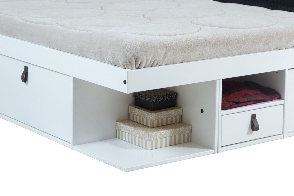 Memomad Bali Bed - King Size Storage Platform Bed Frame with Drawers (White)