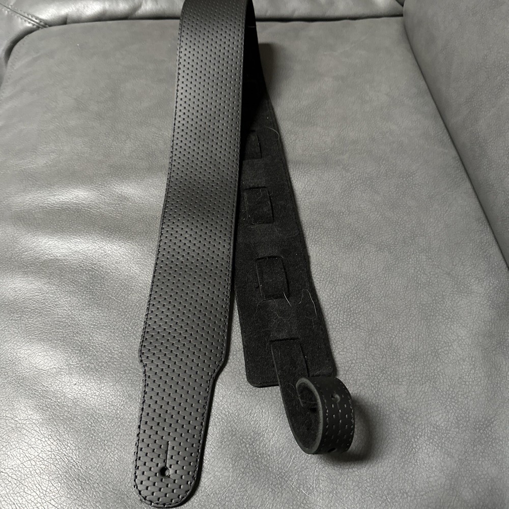 Leather Guitar Strap - Black Textured- 3’ Wide