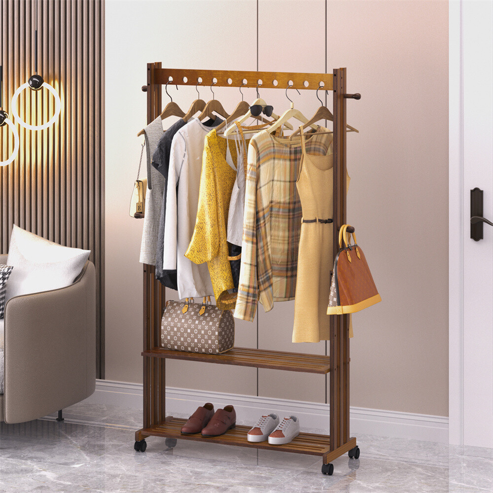 Free-Standing Clothes Rail Adjustable Garment Rack Rolling Hanging Display Shelf