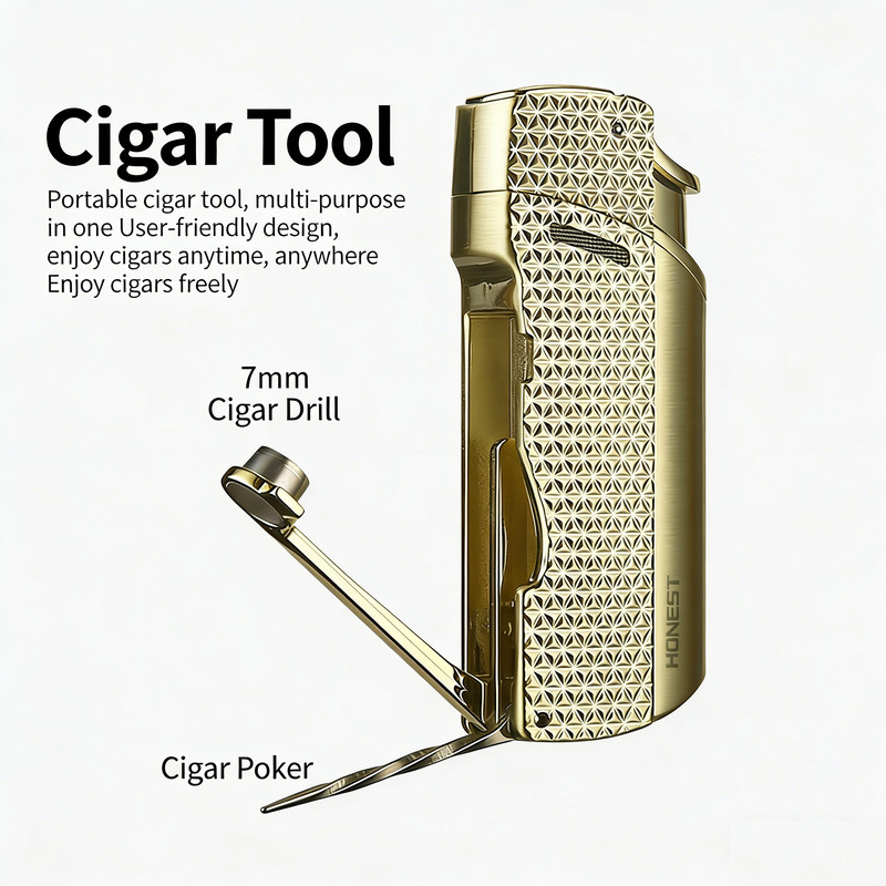 Inflatable Metal Lighter Multi-Functional Lighter V-Shaped Cigar Cutter Gift Box