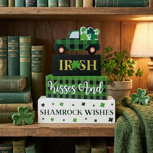 St. Patrick's Day Decorations, 4 Pcs Wooden St. Patrick's Day Table