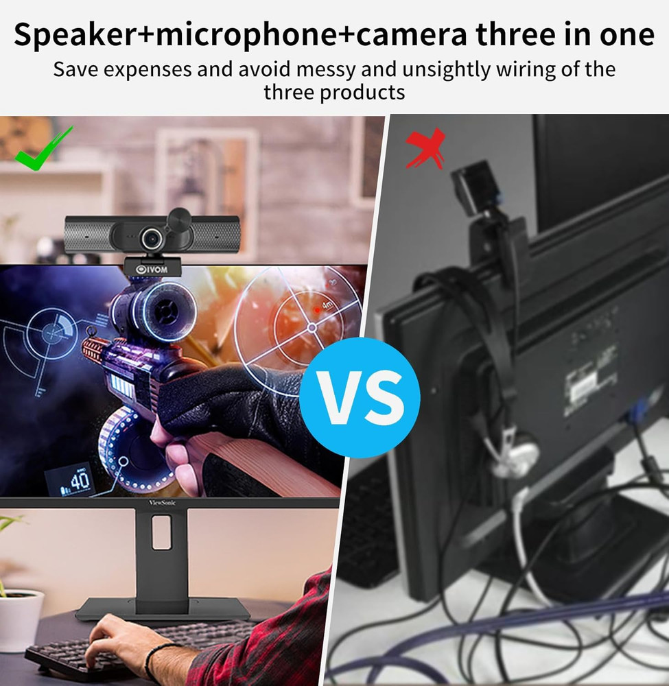 Webcam with Microphone and Speaker, 1080P Web Camera for Desktop Computer Laptop