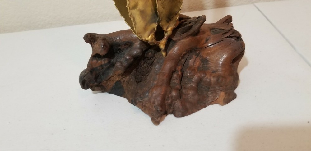 Cliff Hyink Brutalist Brass,Cooper Button Willow Sculpture On Wood Base Signed