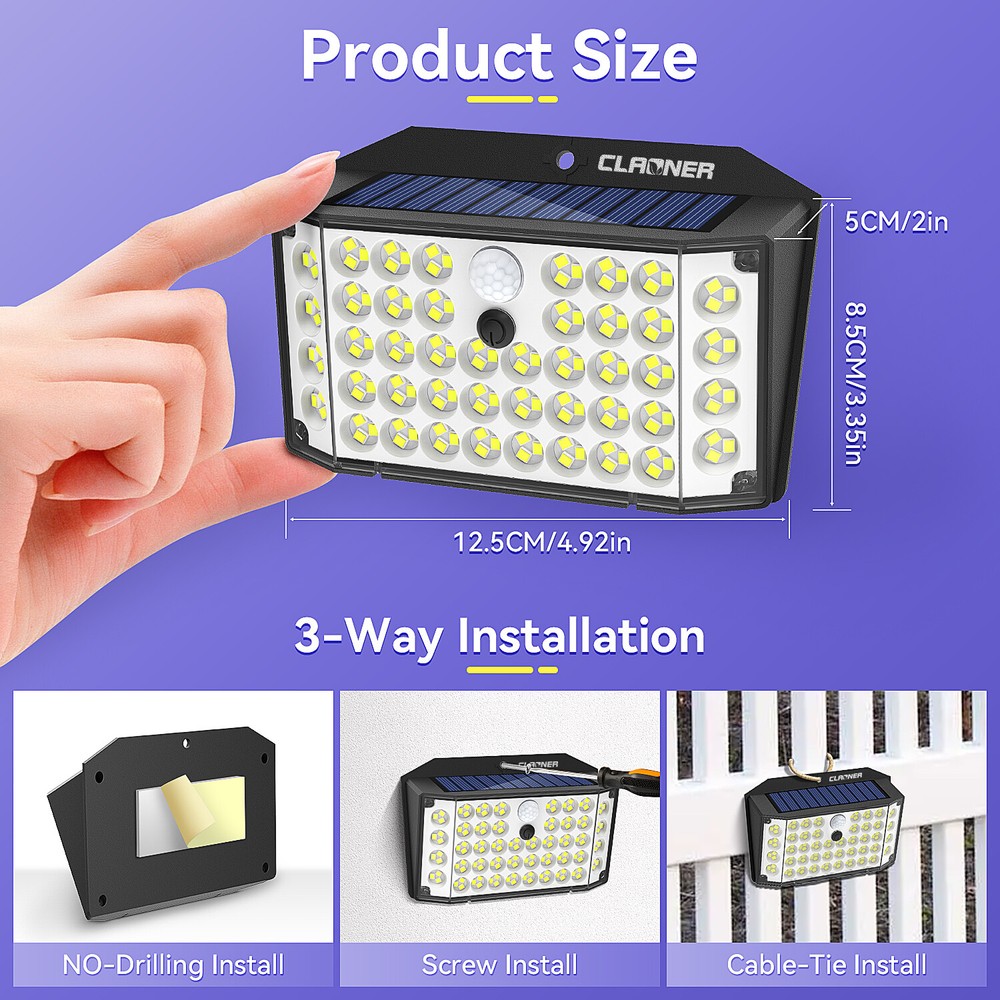 4Pack Solar Powered 132 LED Wall Lights PIR Motion Sensor Outdoor Security Lamp