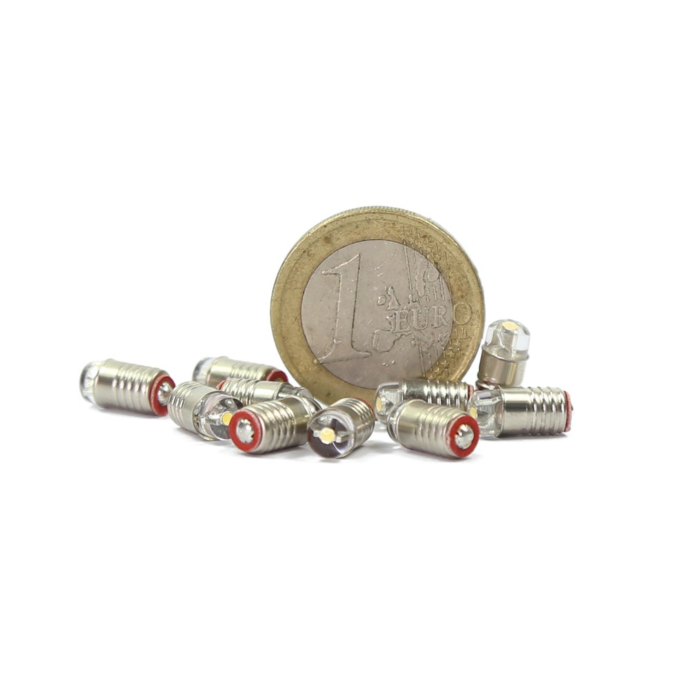 10 Units Bright White Screw LED Bulbs E5 E5.5 12V with Base Wire HO N Scale
