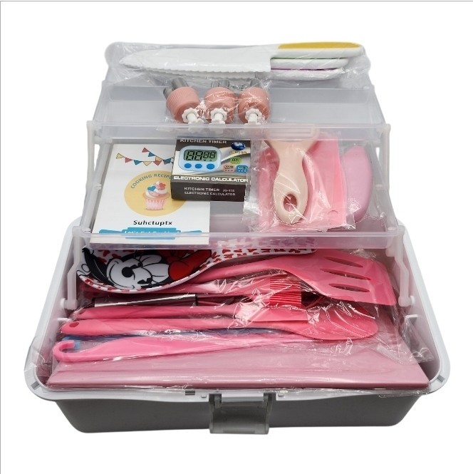 Kids Cooking Set 37PCS Real Baking Kit w Case Timer Safe Knives Open Box