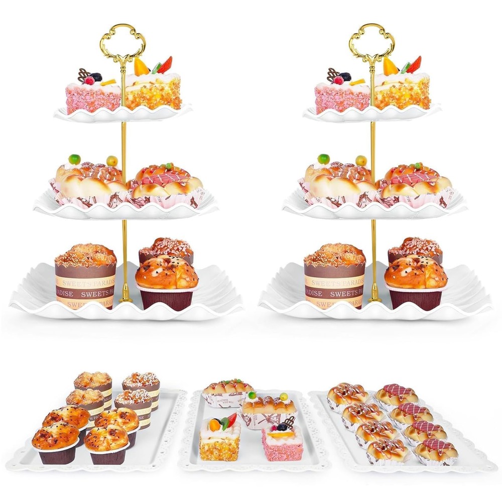 5 Pcs Dessert Table Display Set - 2 Pcs 3-Tier Dessert Display Stands & 3 Pcs...