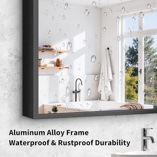 Black Framed Bathroom Mirror - Shatterproof Tempered 30"x20" Square-edged