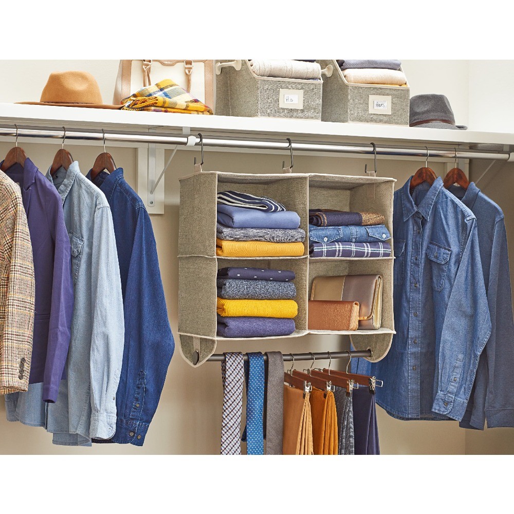 4-Shelf Hanging Closet Organizer with Hanging Rack