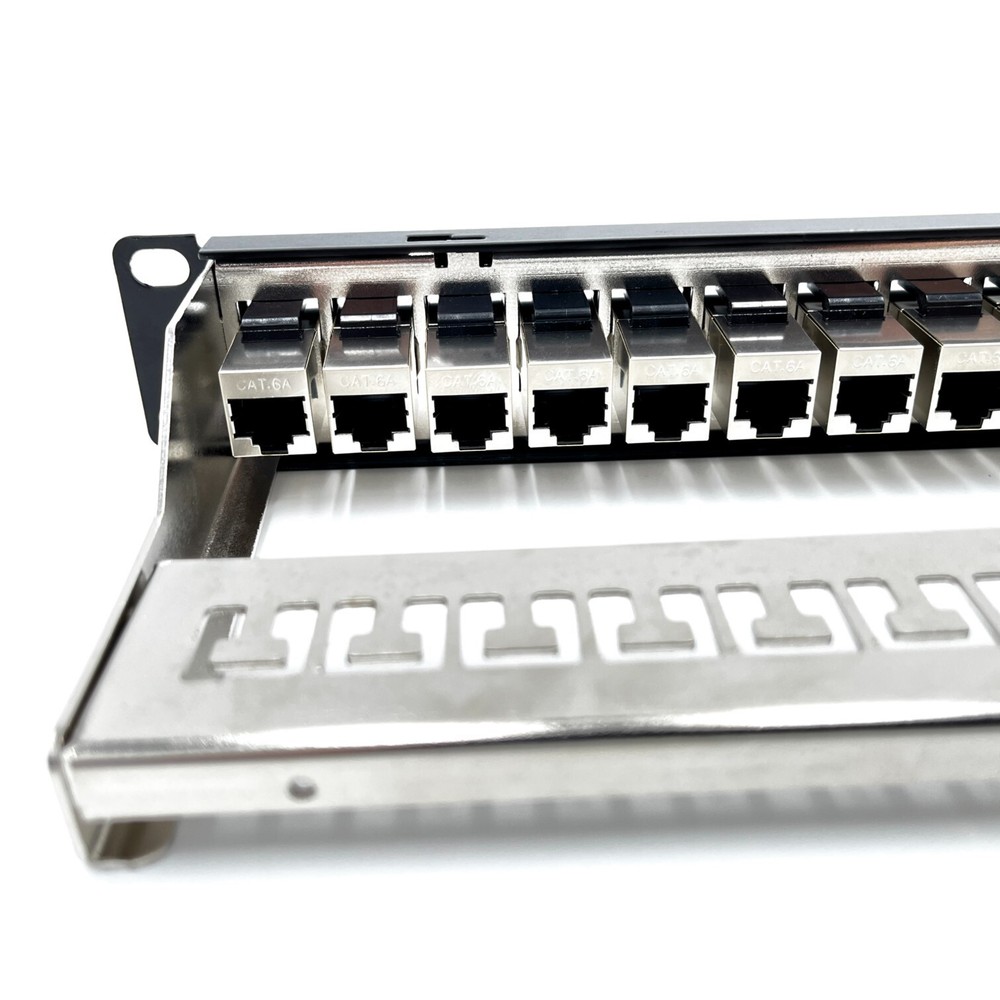 ETS 12 Port Patch Panel 10 inch Cat6A Inline Keystone, Feedthrough Coupler