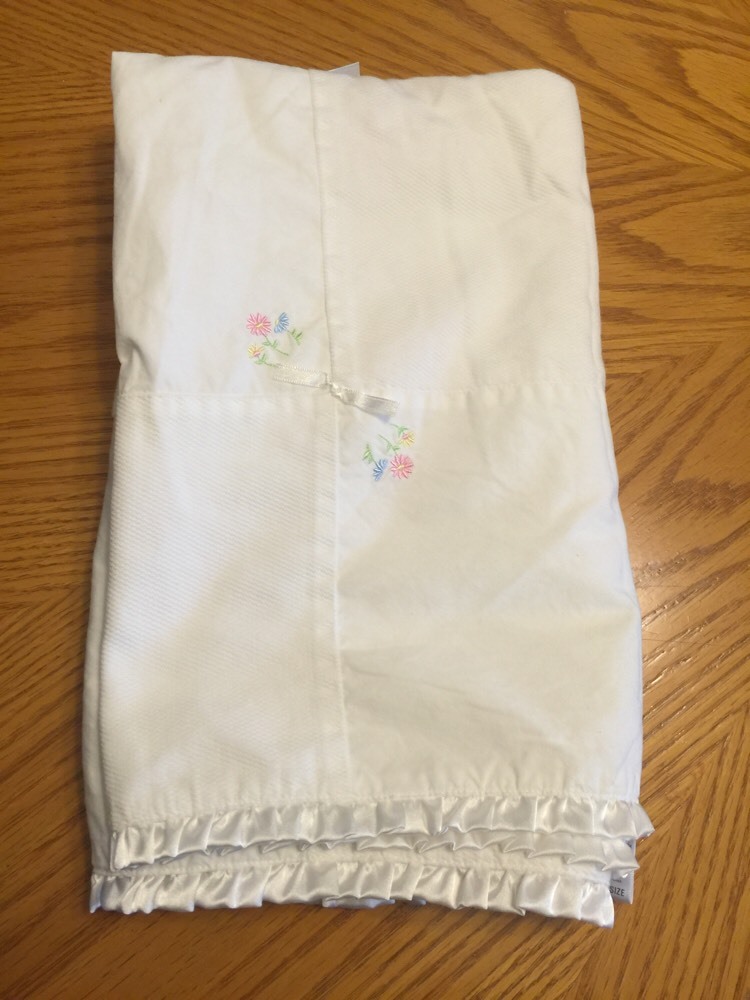 Carters White Patchwork Baby Blanket White Square Embroidered Flowers