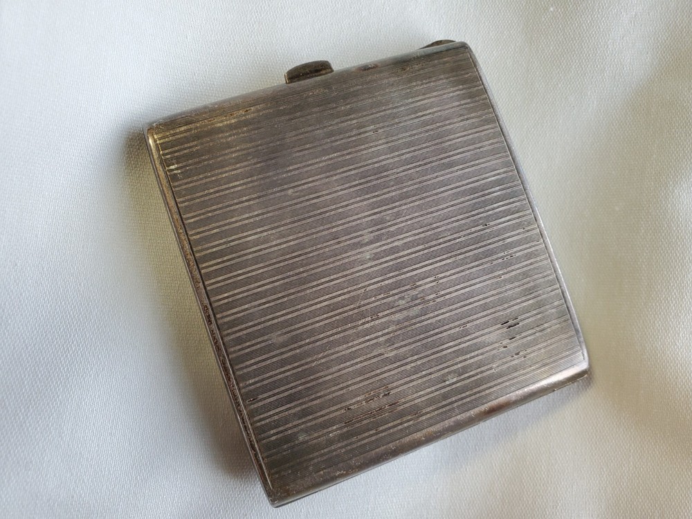 Vintage German 900 Silver Cigarette Case with Lapis Inlay