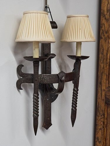 2 Medieval/Revival/Castle/Gothic 2 Light Sconces Wrought Iron Designer Quality-A