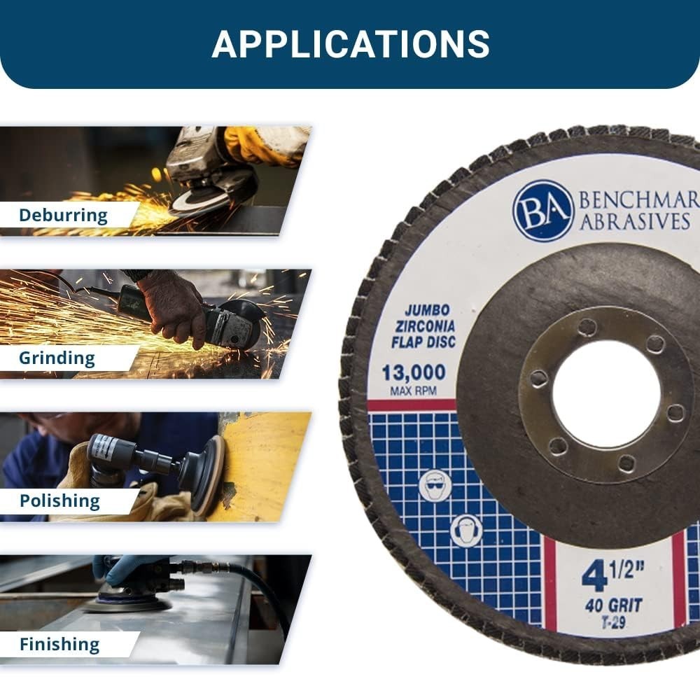 40 Grit Flap Discs 4.5" - 10 Pack for Angle Grinders - Tough Performance