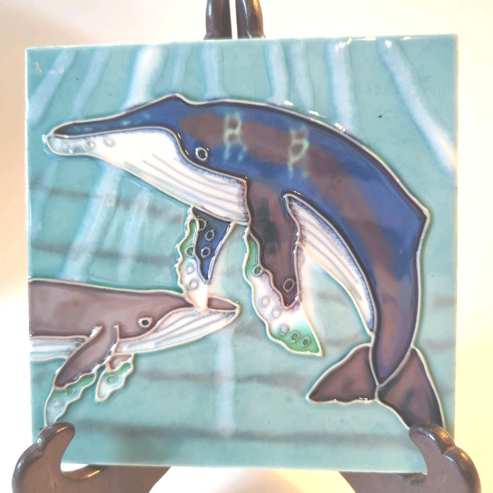 Two (2) Humpback Whale Ceramic Tiles 6” Square