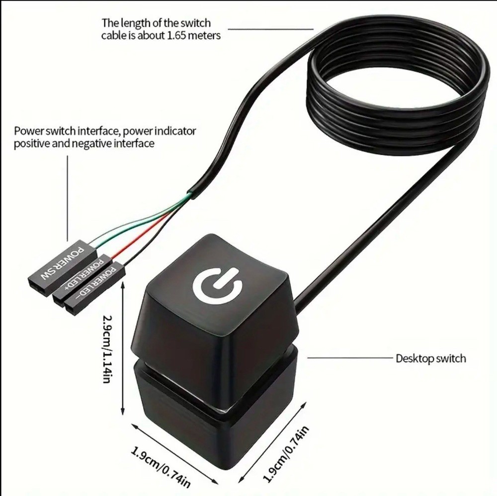 Computer Desktop Switch for PC Motherboard External Power On/Off Button Cable PC
