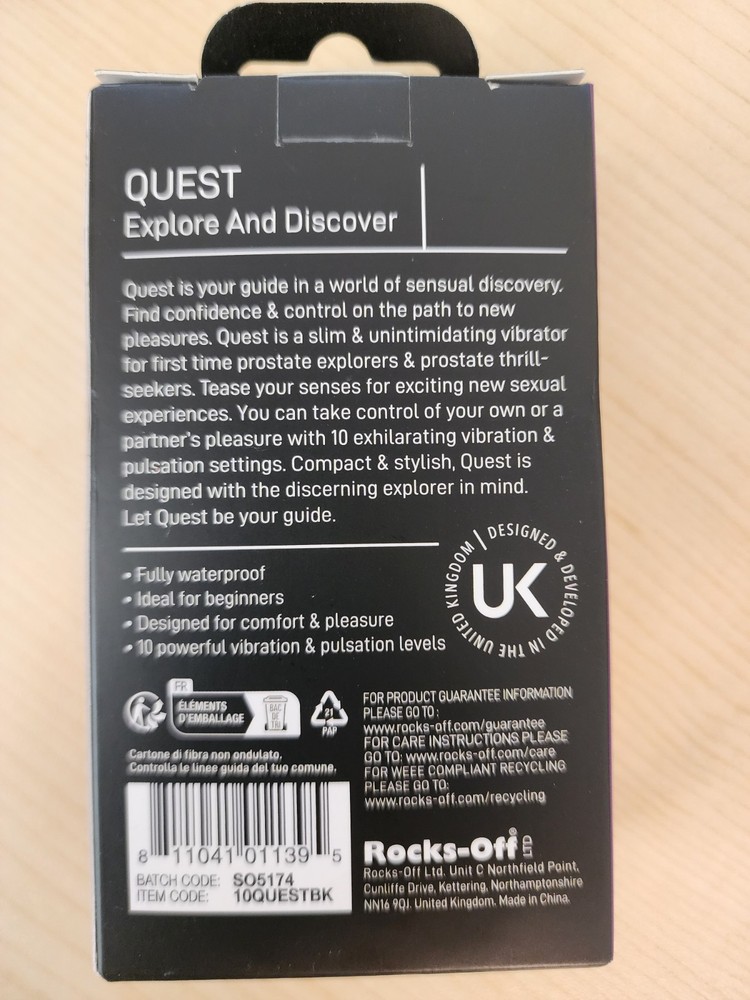 Rocks Off Quest Prostate Massager, Black, 4 Inch
