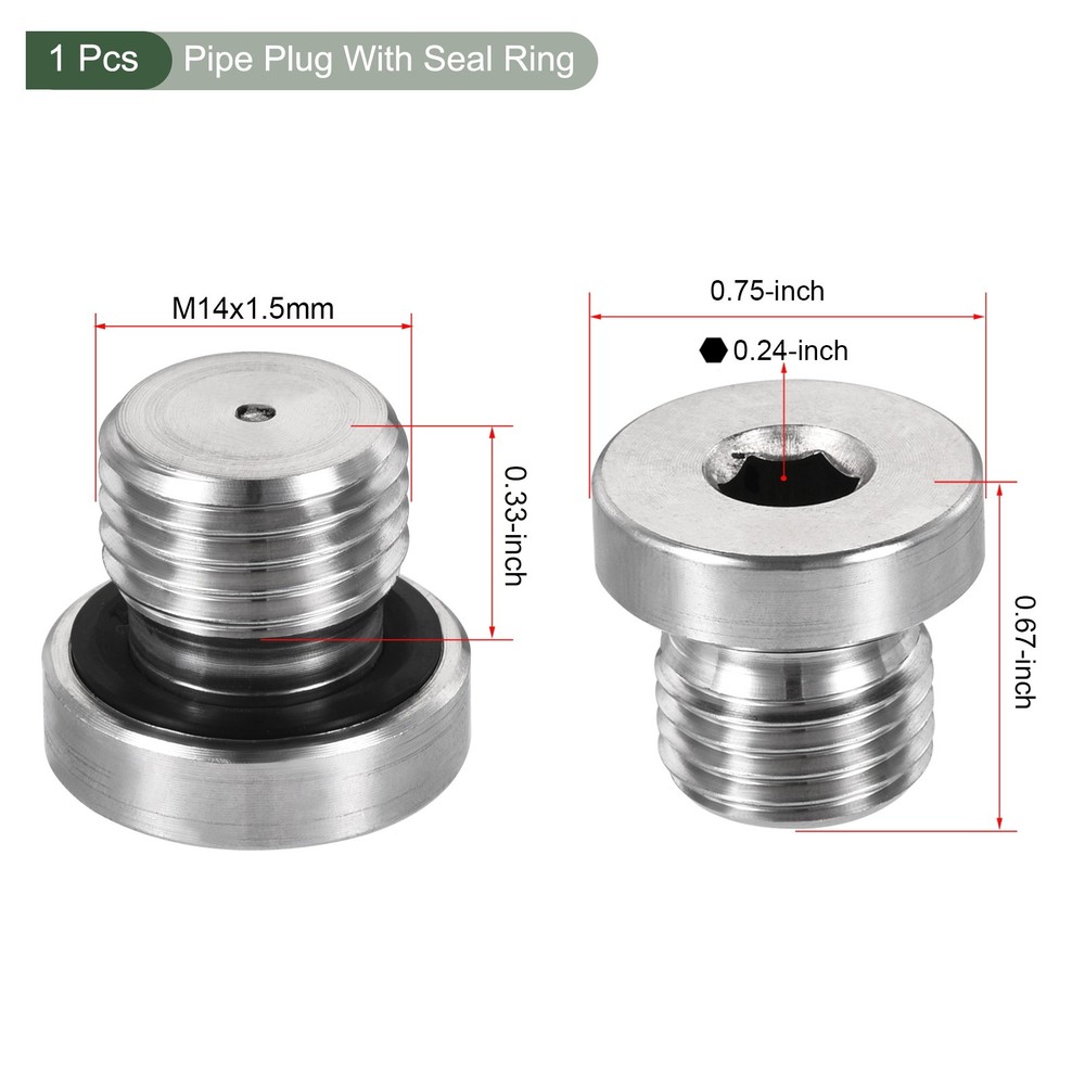 M14 x 1.5 Stainless Steel Internal Hex Head Socket Pipe Fitting (Silver)