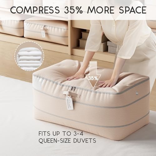 Compression Storage Bags for Comforters - Long Large 100L 4 Pack Beige
