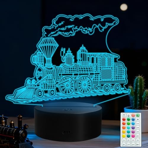 Train Night Light - Stream Train Gifts - 3D Illusion Lamp with Remote - Color 4