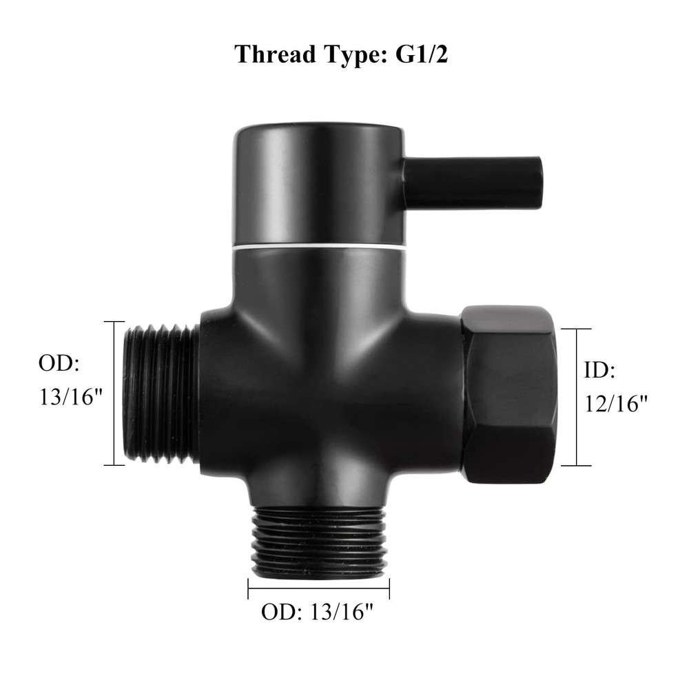 Solid Brass 3-Way G1/2 Shower Diverter (Matte Black)