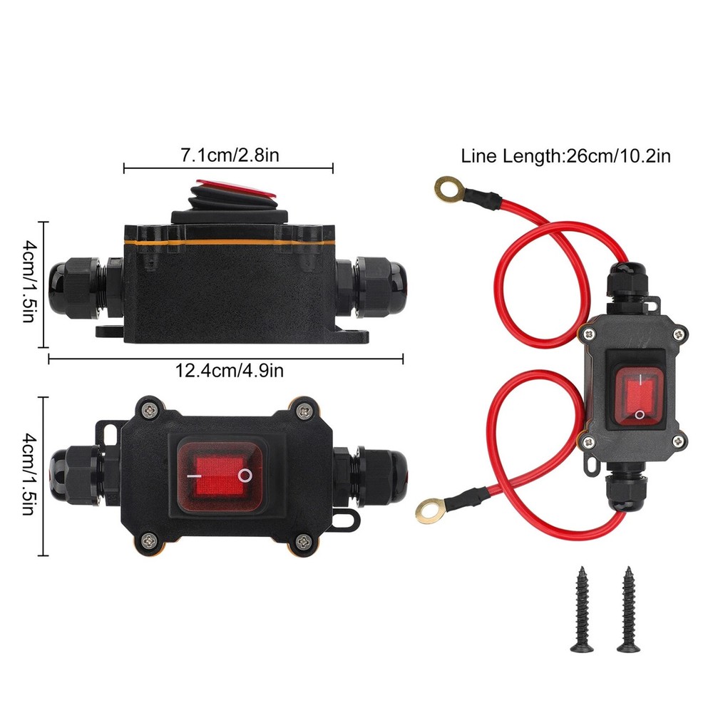New DC 12-24V Inline Cord Switch Copper Ring Power Wire On/Off Switch Waterproof