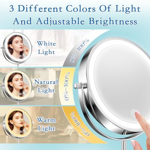 Vanity Mirror with Lights 7" Rechargeable 1x/10x Lighted Makeup Mirror Adjust...