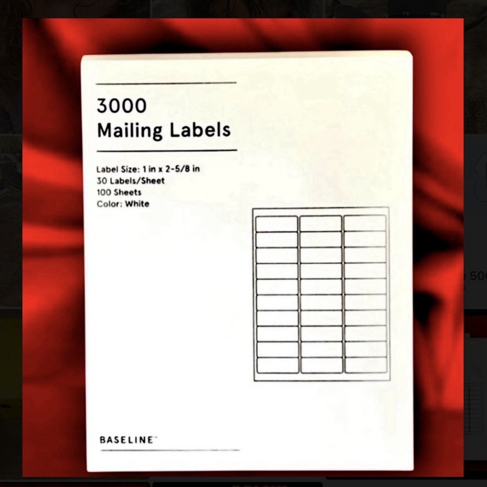 Baseline Blank Address Mailing Labels 3000 Per Pack Size 1”x 2-5/8"