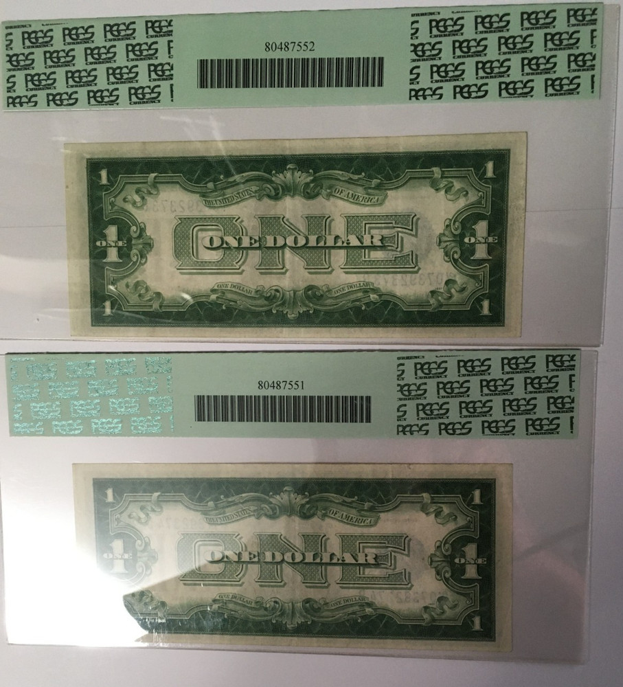 2 Sequential EXPERIMENTALS 1928 A $1 Blue Seal U S Note Fr 1601 PCGS