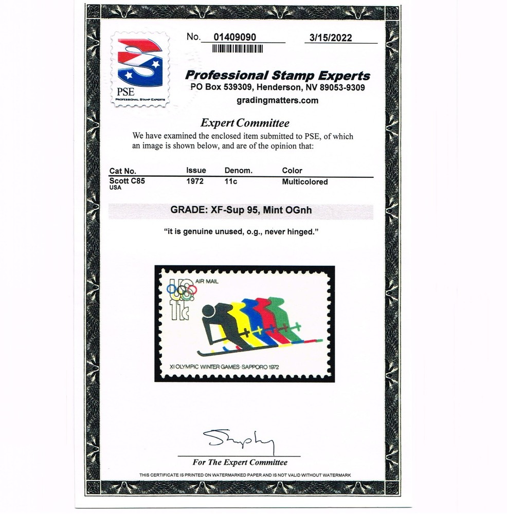 EXCEPTIONAL GENUINE SCOTT #C85 MINT PRISTINE OG NH PSE CERT GRADED XF-SUPERB 95