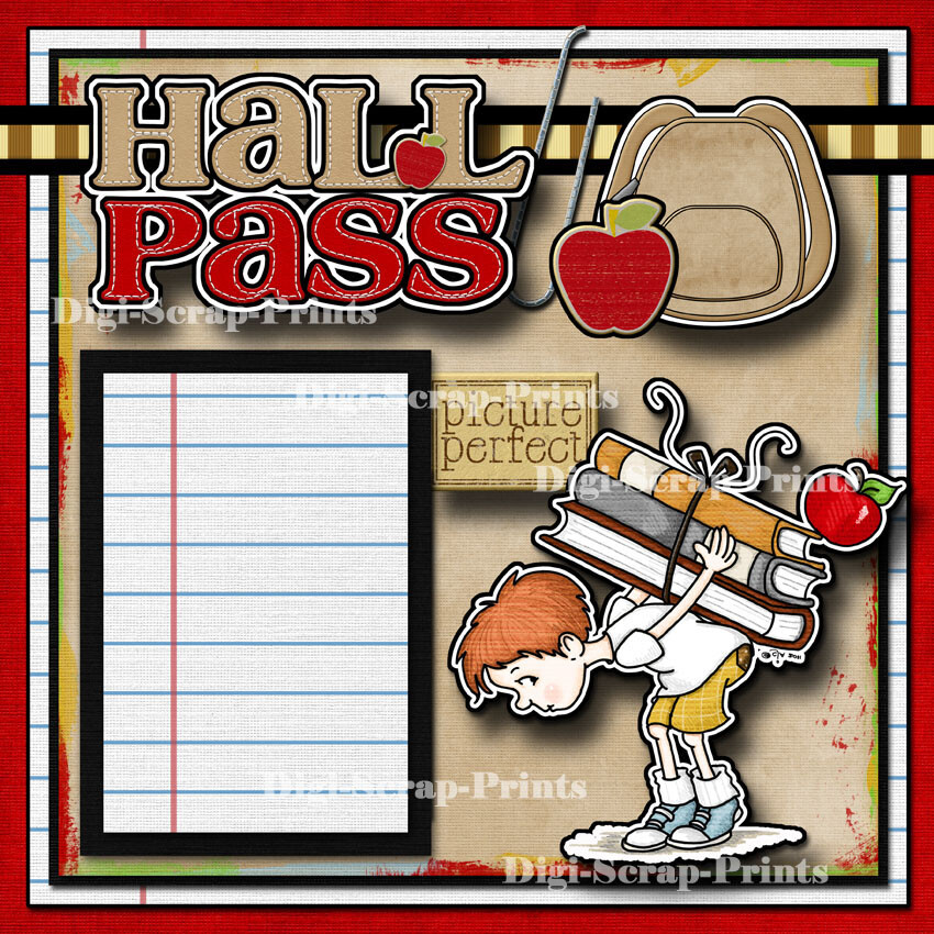 HALL PASS ~ BOY SCHOOL 2 Premade Scrapbook Pages paper layout DIGISCRAP #A0244