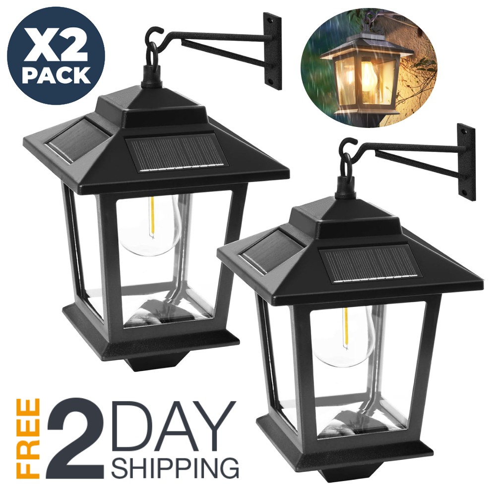 2 Faroles Solares Luces De Pared Sin Sensor De Movimiento Lámparas Para Exterior