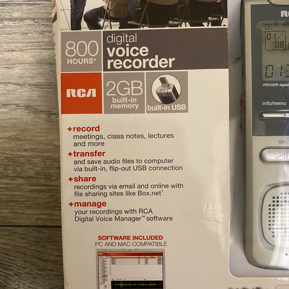 RCA VR5330R Digital Voice Recorder, 800 Hours, 2 GB Memory, PC, MAC Software