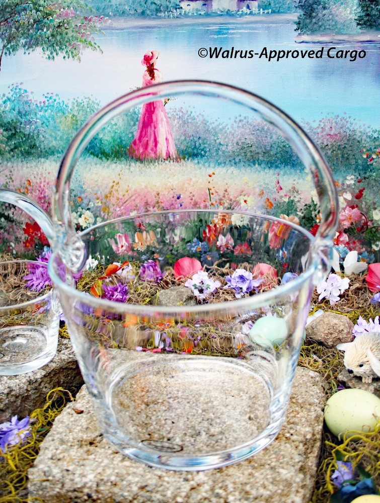 CRATE & BARREL GLASS EASTER BASKETS (3) -NEW- CLEARLY, A GOOD SPRINGTIME CHOICE!