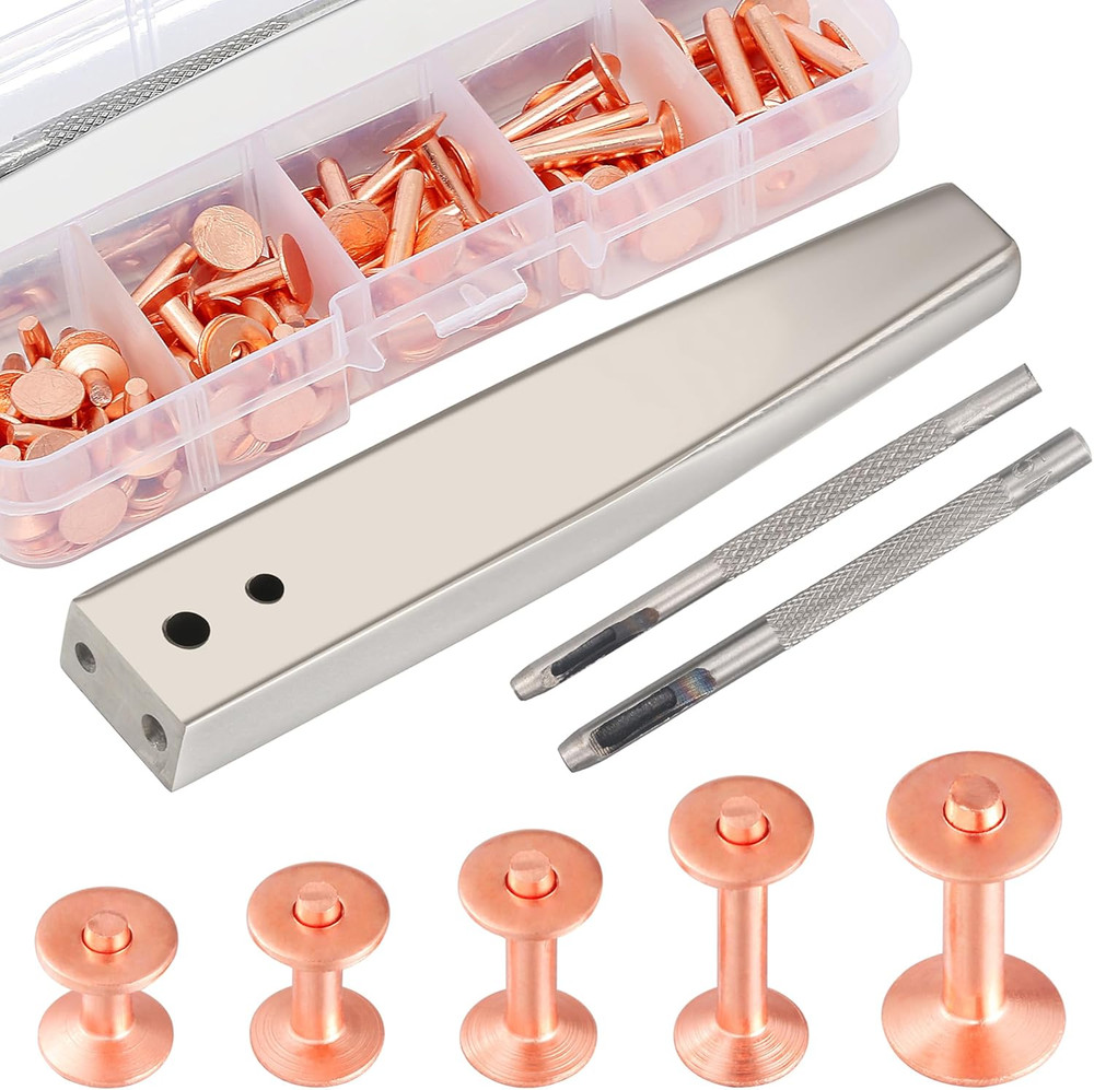 50Sets Copper Rivets Assorted Leather Rivet Kit for Leather Working Brass Rivets