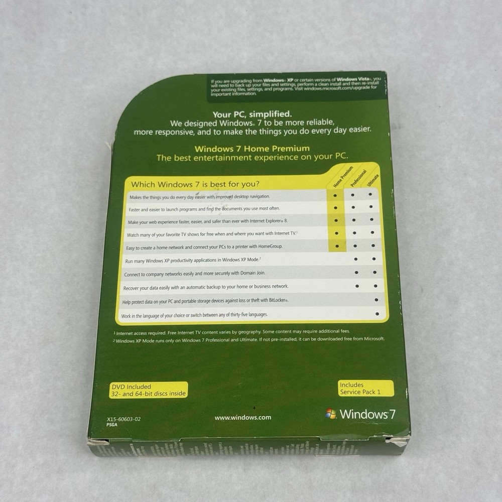 Microsoft Windows 7 Home Premium Upgrade 32 Bit and 64 Bit DVDs MS WIN