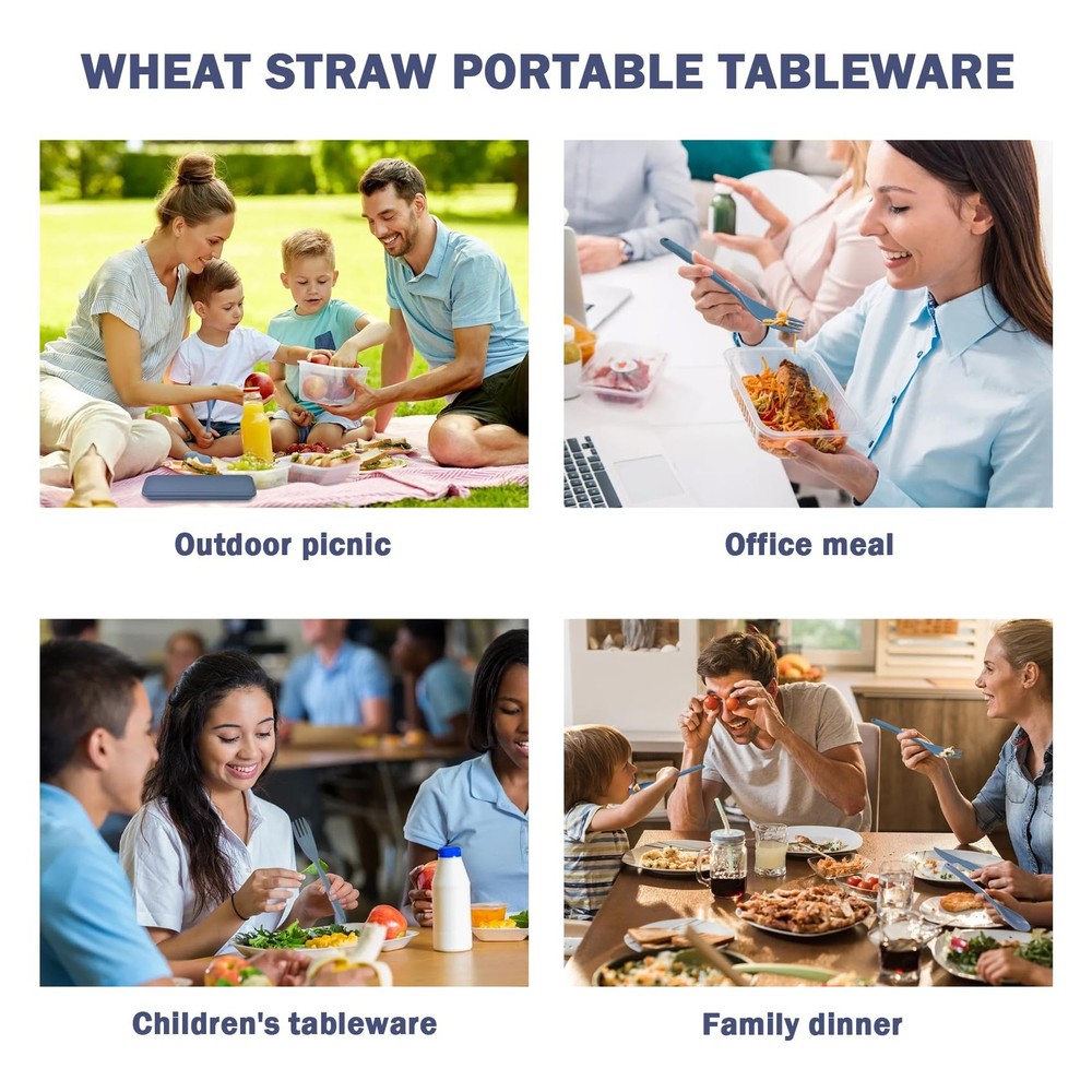 Large Reusable Travel Utensils Set with Case Plastic Fork Spoon Knife