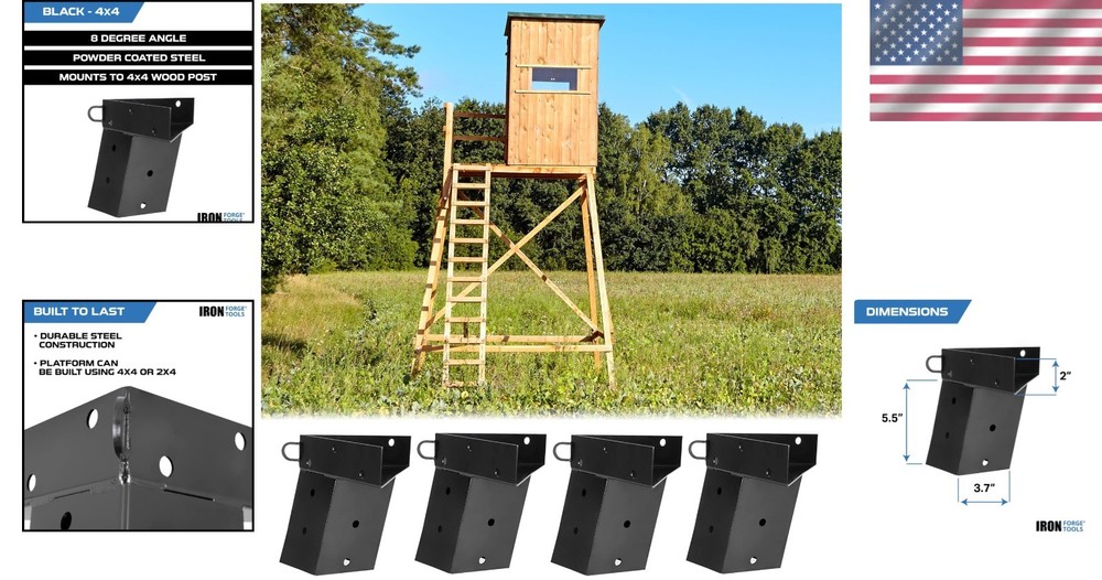 Elevated Deer Blind Brackets - Powder Coated Steel, 4 Pack