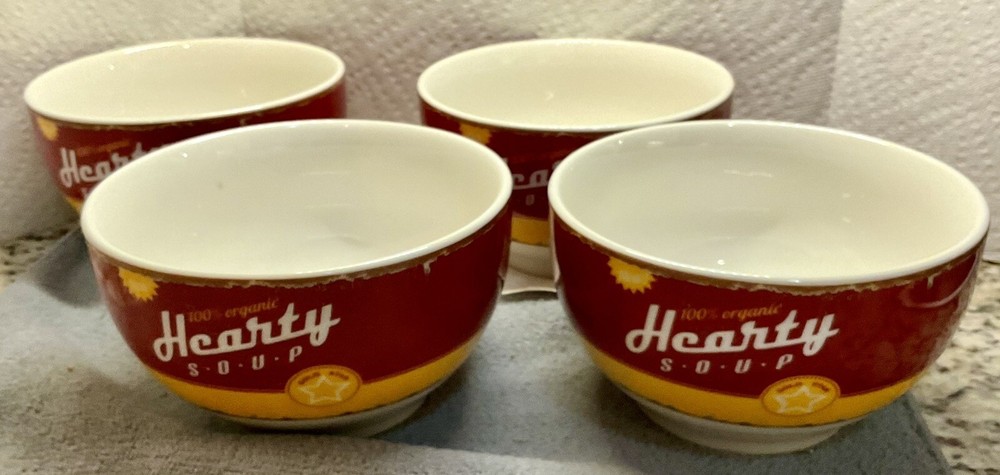 Retro HEARTY SOUP 4-Piece Bowl Set
