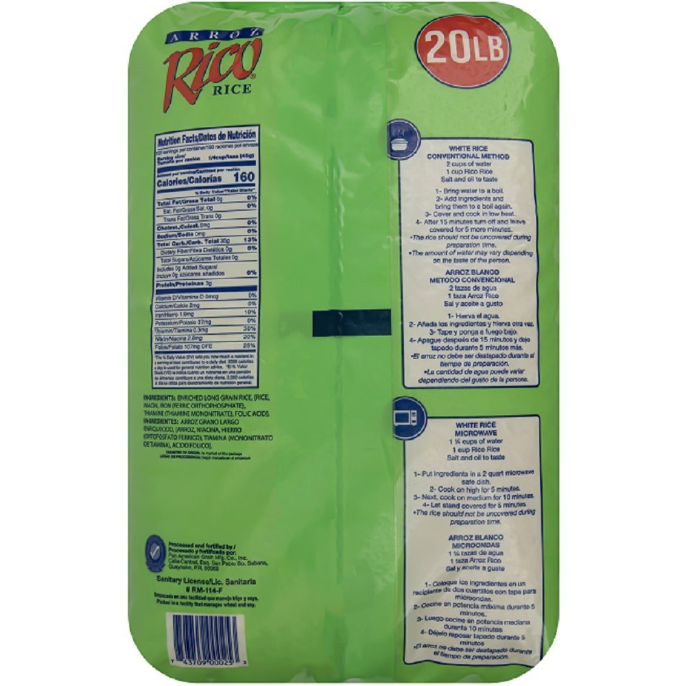 Long Grain Rice, 20 lbs, No Allergens Contained