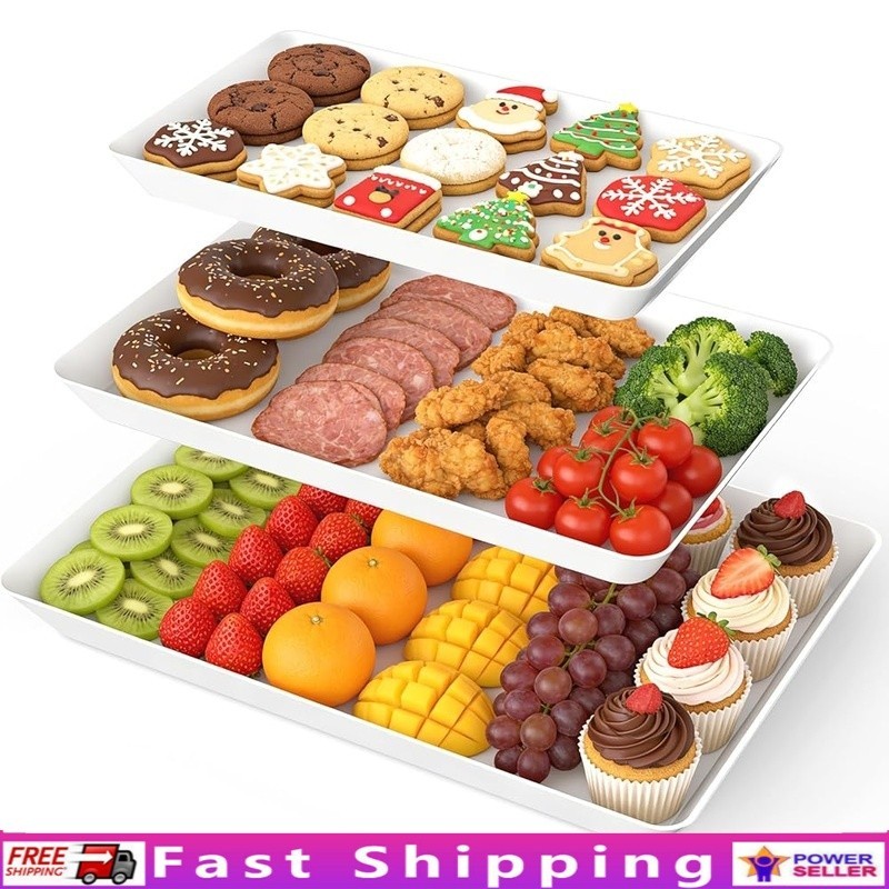 Durable Stackable Plastic Serving Plates Set Parties Picnics & Everyday Use